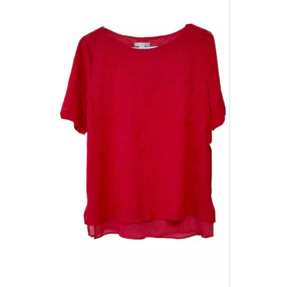 Dana Buchman Red Sheer Short Sleeve Blouse